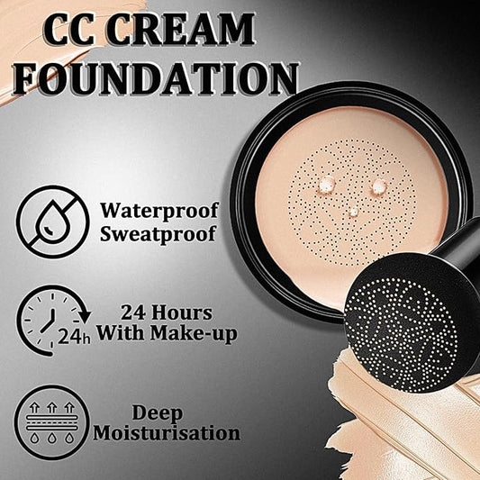 Air Cushion CC Cream Mushroom Head Foundation, Mushroom Head Air Cushion CC Cream, Moisture Cushion Foundation, Moisturizing BBCream Makeup Long Lasting Matte Concealer (Natural, 1 PCS)