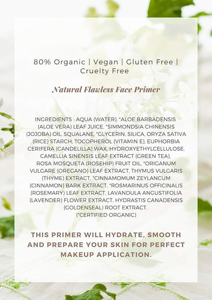 Mom's Secret Natural Flawless Face Makeup Primer, Organic, Vegan, Gluten Free, Non GMO, For All Skin Types, Paraben Free, Cruelty Free, Made in the USA, 1oz