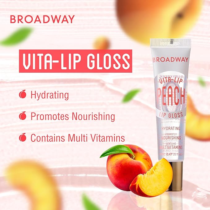 Ruby Kisses Broadway Vita-Lip Clear Lip Gloss (Peach 6 Pack), Ultra-Hydrating & Soothing Formula with Vitamin Oils, High-Shine Non-Sticky Finish, Healing Glossy Lip Balm Locks in Moisture