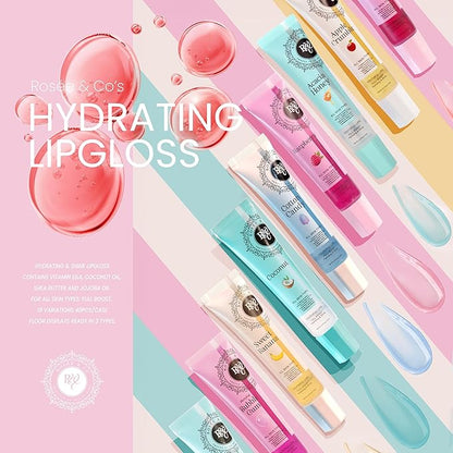 ROSÉE & CO Rosee Lip Gloss Vegan & Cruelty Free Treatment, Professional Make up, Long Lasting Glossy with Shea Butter, Moisturize, Protect & Smooth, High Shine, Non-Sticky (n.Cotton Candy, 0.5)