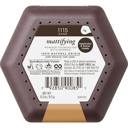 Burt’s Bees 100% Natural Origin Mattifying Powder Foundation, Sand, 0.3 Ounce, Packaging May Vary