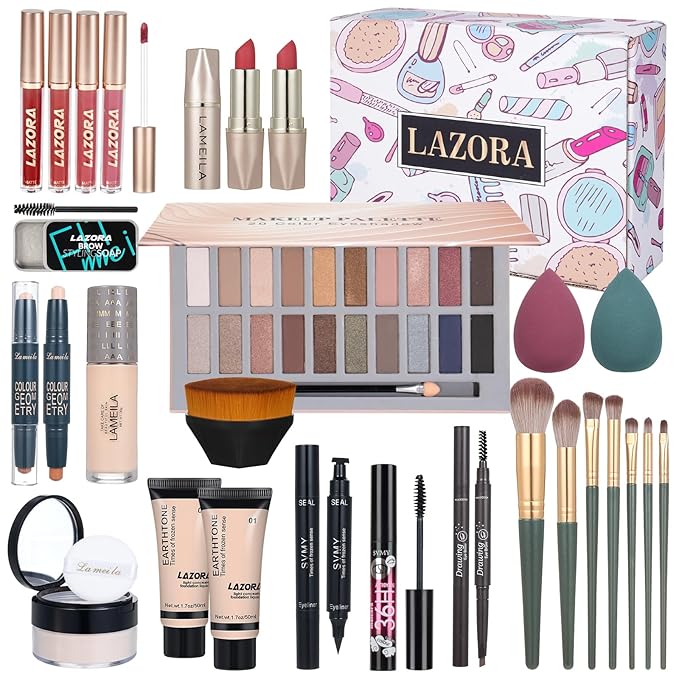 LAZORA Makeup Kit for Women All in One Makeup Sets Makeup Kit for Women Full Kit Teens Makeup Essential Bundle Include 20 Color Eyeshadow Palette Set