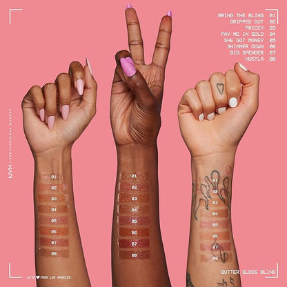 NYX PROFESSIONAL MAKEUP Butter Gloss Bling Lip Gloss, Non Sticky and Shiny Vegan Lip Makeup - Shimmer Down