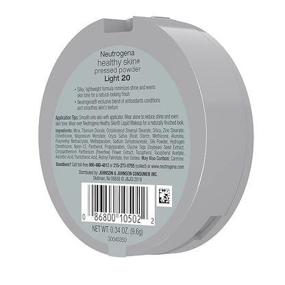 Neutrogena Healthy Skin Pressed Makeup Powder Compact with Antioxidants & Pro Vitamin B5, Evens Tone, Minimizes Shine & Conditions, Light 20, 0.34 oz