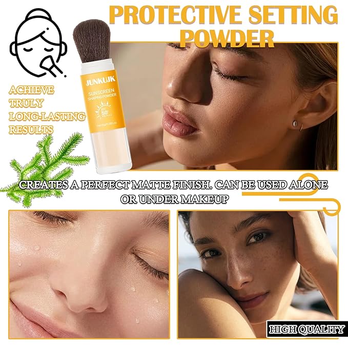Mineral Sunscreen Setting Powder Makeup,SPF 50+ PA++++,Lightweight Breathable Translucent Brush Powder for All Skin,Matte Long Lasting Oil Control Concealer