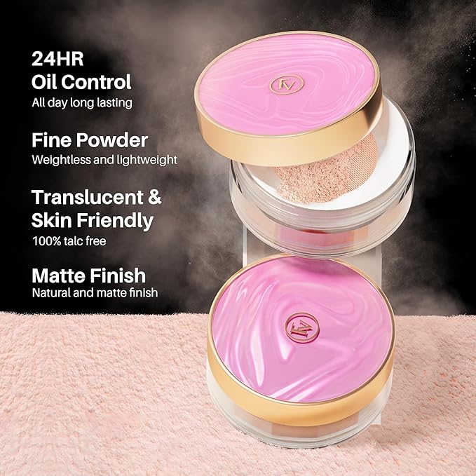 FV Matte Finish Translucent Loose Face Powder, Long-Lasting Lightweight Setting for Natural Look, Pore Minimizing, Fine Line Baking Powder, 0.35oz (10g)