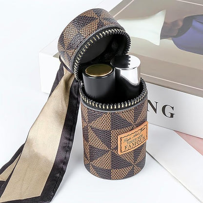 Lipstick Case, Mini Leather Lip Gloss Lipstick Organizer, Travel Lipstick Bag with Keychain for Perfume Fingernail Polish (Brown)