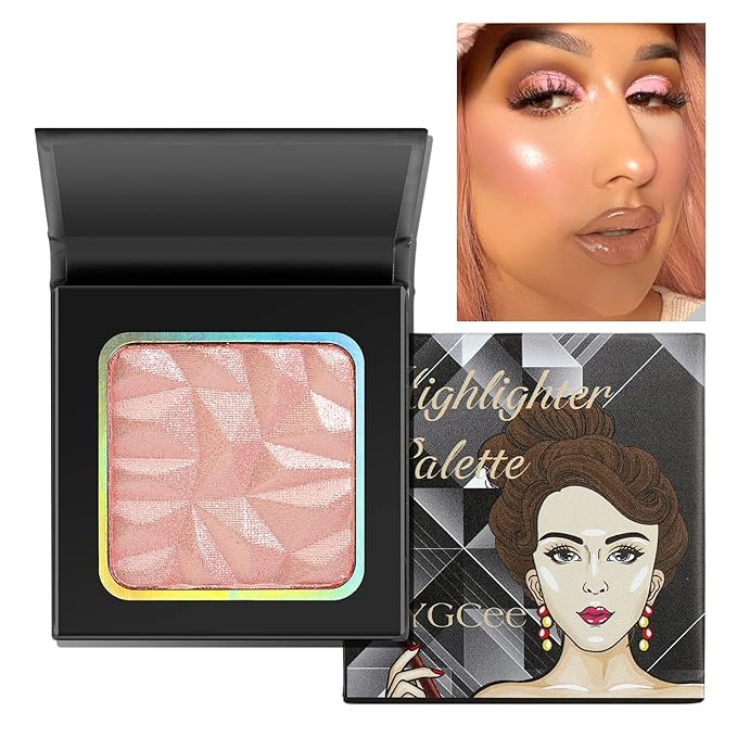 Highlighter Shimmer Makeup Palette Pink Color,Shimmering Highlightering Pallet for Face/Body,illuminate Shiny Powder for Skin Tone,Highly Pigment and Easy to Blend, Shimmery Pink Glow,Easy to Carry