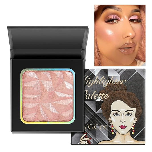 Highlighter Shimmer Makeup Palette Pink Color,Shimmering Highlightering Pallet for Face/Body,illuminate Shiny Powder for Skin Tone,Highly Pigment and Easy to Blend, Shimmery Pink Glow,Easy to Carry