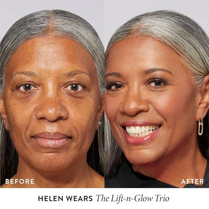 Geller's Greatest Lift-n-Glow Palette - Tahitian Glow, Pink Grapefruit, Toasted Coconut + Retractable Angled Kabuki Brush