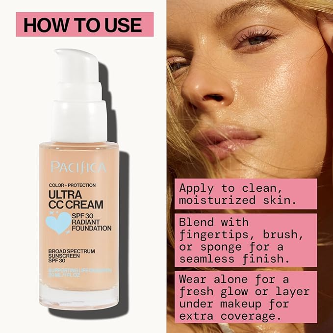 Pacifica Ultra CC Cream Radiant Foundation SPF 17 -Neutral Fair – Medium Coverage Color Correcting Cream, Dewy Finish, Mineral SPF, 1 oz