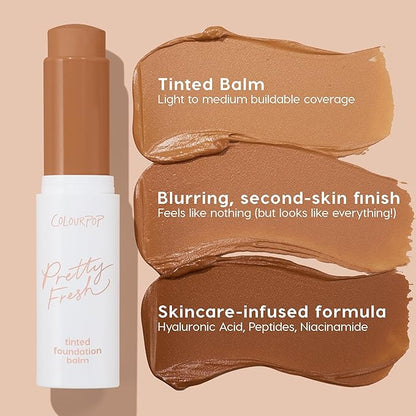 ColourPop Pretty Fresh Tinted Foundation Stick - Balm to Cream Foundation with Light to Medium Coverage - Infused with Hydrating Hyaluronic Acid, Peptides & Niacinamide - Dark 20 (0.29 oz)