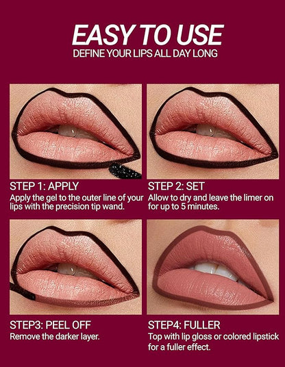 Erinde 3 Colors Peel Off Lip Liner Stain, Long Lasting Waterproof Lip Tattoo, Matte Finish Transfer-Proof Lip Stain for All Day Wear, Highly Pigmented Nude Lip Color, Vegan & Cruelty-Free, Set A