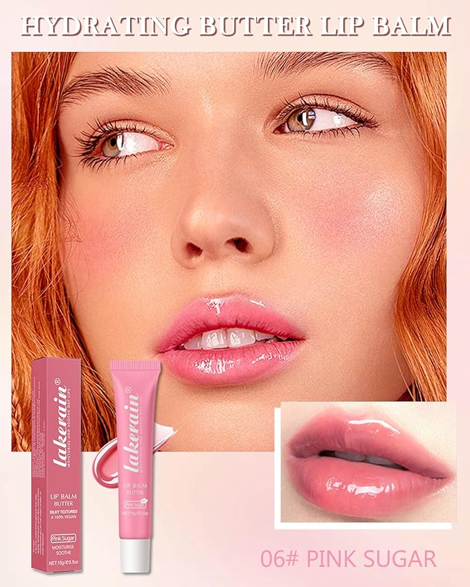 Lip Butter Balm Pink Sugar,Hydrating Tinted Butter Lip Gloss,Clear Lip Mask Lip Moisturizer,Lip Treatment Balm Lipgloss,Non-Sticky Jelly Glow Reviver Fat Lip Oil,Women's Day Makeup Gift for Women-06