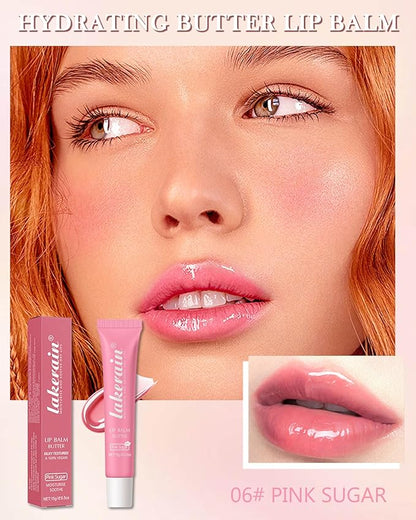 Lip Butter Balm Pink Sugar,Hydrating Tinted Butter Lip Gloss,Clear Lip Mask Lip Moisturizer,Lip Treatment Balm Lipgloss,Non-Sticky Jelly Glow Reviver Fat Lip Oil,Women's Day Makeup Gift for Women-06