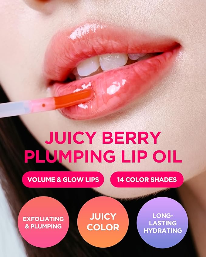 TOCOBO Juicy Berry Plumping Lip Oil 15 Coral Soda – Korean Vegan Hydrating Lip Oil with Plant Oils for High Shine Gloss - Non Sticky Formula for All Skin Tones, 0.12 fl.oz.