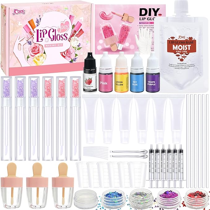 JCOOS Lip Gloss Making Kit, Lip Gloss for Girls Lipgloss Sets for Women Teens Make Your Own Lip Gloss Kit, Diy Lip Gloss Lip Kit Kids Lip Gloss Lip Gloss Base, Gift for Her Girls Crafts Teen Lip Gloss