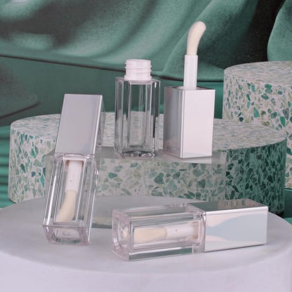 COSIDEA 24pcs 5ml Empty square Holigraphic silver lipgloss tubes bulk wholesale with big wand lipgloss containers large doe foot tube