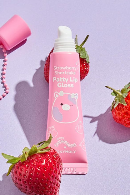 TONYMOLY x Squishmallow Patty Keychain Lip Gloss, Strawberry Shortcake Gloss, Sheer Pigmented Glossy Lip Stain, Hydrating, Non-Sticky, High Shine Glossy, 11ml