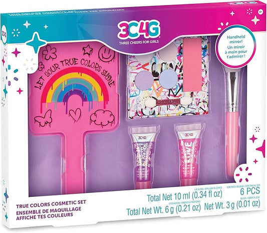3C4G Graffiti True Colors Cosmetic Set - Graffiti Glam Makeup Kit for Girls - Kids Makeup Starter Kit with Lip Gloss, Eyeshadow, Blush & More - Kids Makeup Kit for Girls 8-10-12-14 by Make It Real