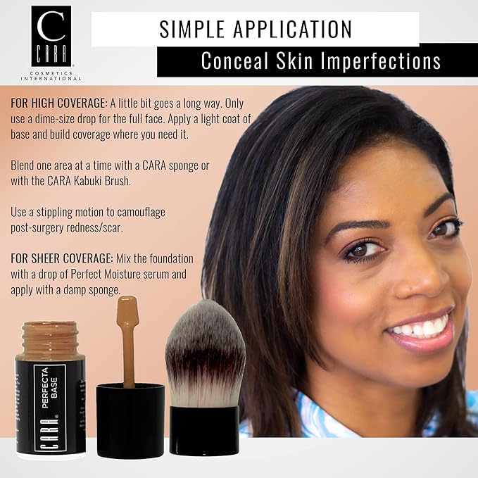 CARA Cosmetics Perfecta Base Foundation - Full Coverage Foundation Makeup, Oil Free Foundation, Light Foundation, Uneven Skin Tone & Oily Skin Foundations, BR-3: Bronze Warm Medium,1 oz.