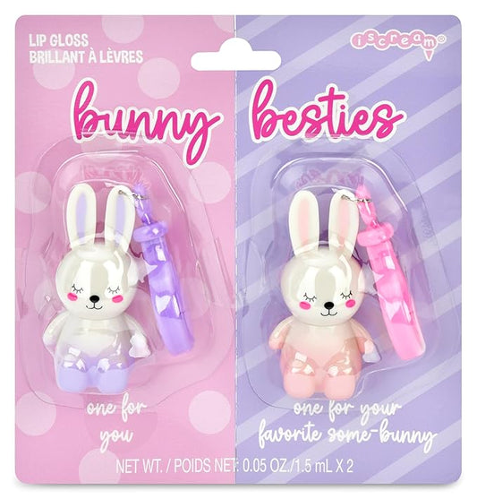iscream Bunny Besties Tear and Share Classic Wand Lip Gloss Set on a Key Chain Bag Clip for Grab and Go Fun