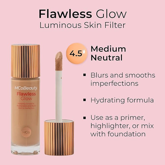 MCoBeauty Flawless Glow Luminous Skin Filter, 4.5 Medium, Healthy Glow with Natural Radiance, Vegan, Cruelty Free Cosmetics