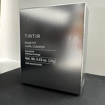 TIRTIR Mask Fit Aura Silver Cushion Foundation | Semi-glow Finish, Natural Coverage, Moisturizing, Lightweight, Korean cushion foundation (#33N Macchiato, Full Size, 0.63 Fl Oz)