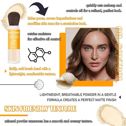 Mineral Sunscreen Setting Powder SPF 50+ PA++++,Translucent Powder Sunscreen for Face,Lasting Matte Oil Control Brush Face Powder,Lightweight & Water Resistant Makeup Setting Powder