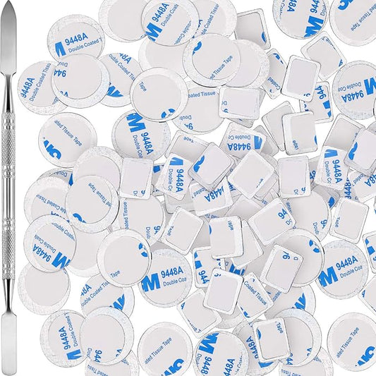 Sumind 101 pack Metal Stickers for Eyeshadow Palette Set, Includes 1 Makeup Depotting Tool, 50 Pieces Square Adhesive Empty Metal Stickers and 50 Pieces Round Makeup Colorful Palette Sticker