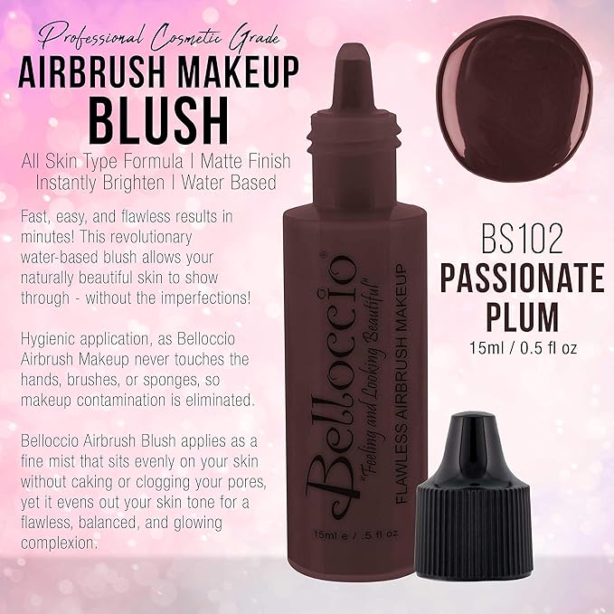 Half Ounce Bottle of Passionate Plum Belloccio's Professional Flawless Airbrush Makeup