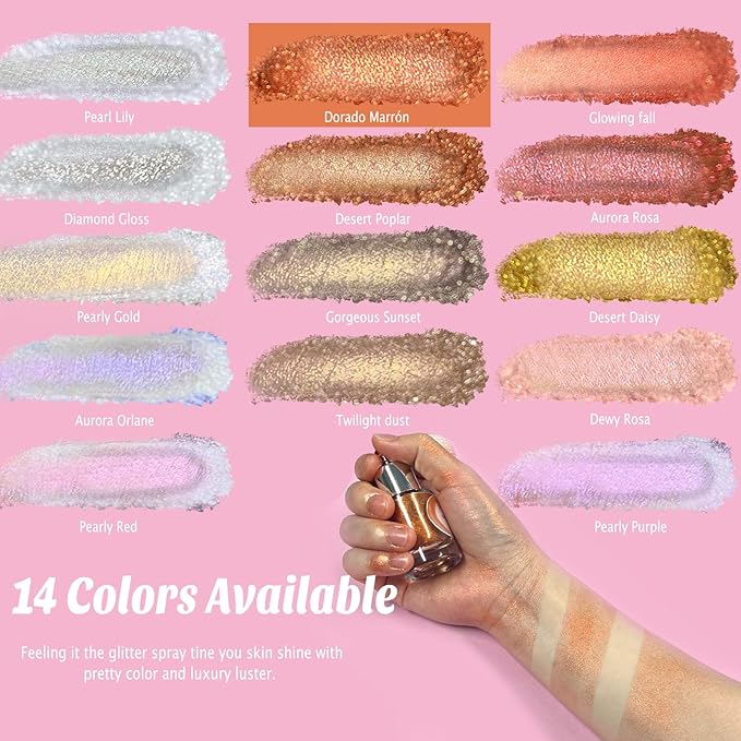 Boko Highlighter Powder Spray, Cosmetic Body Shimmer Spray High Gloss Diamond Highlight Glitter Powder Makeup Sparkle Glitter Hairspray Christmas Rave Accessories for Women Face Paint Hair Clothes