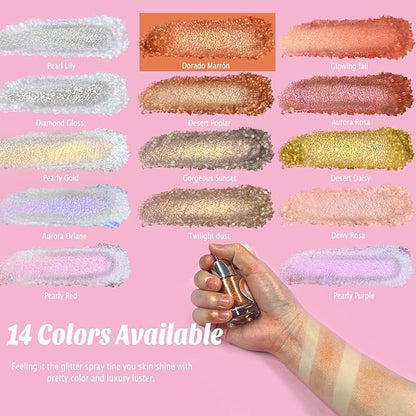 Boko Highlighter Powder Spray, Cosmetic Body Shimmer Spray High Gloss Diamond Highlight Glitter Powder Makeup Sparkle Glitter Hairspray Christmas Rave Accessories for Women Face Paint Hair Clothes