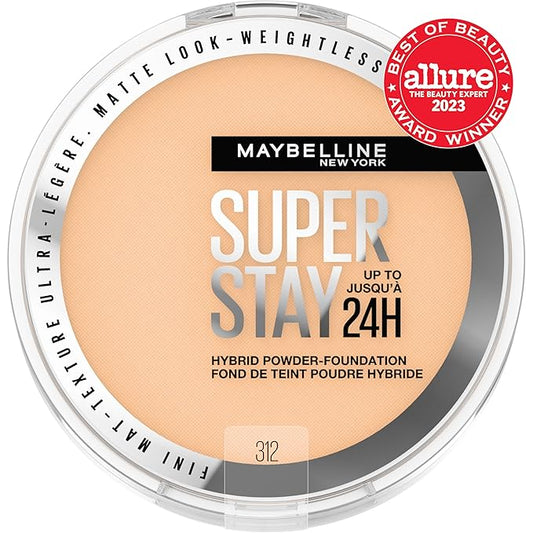 Maybelline Super Stay Up to 24HR Hybrid Powder-Foundation, Medium-to-Full Coverage Makeup, Matte Finish, 312, 1 Count