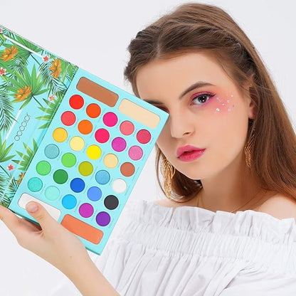 docolor Eyeshadow Palette Shimmer Matte Highly Pigmented Eye Shadow Natural Warm Glitter Long Lasting Waterproof, Professional Contour & Highlight Powder Tropical Makeup Palette (34 Color)