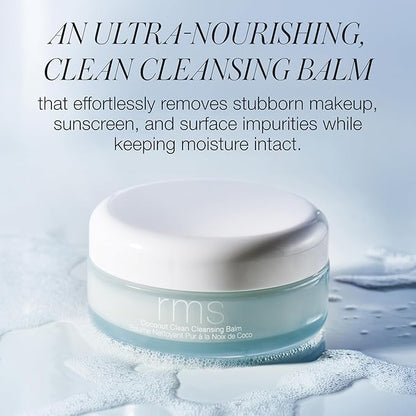 RMS Beauty Coconut Clean Cleansing Balm - Balm to Oil Cleanser with Organic Coconut Oil, SPF & Makeup Remover, Silicone-Free Hydrating Facial Cleanser, Hypoallergenic, Clean Beauty