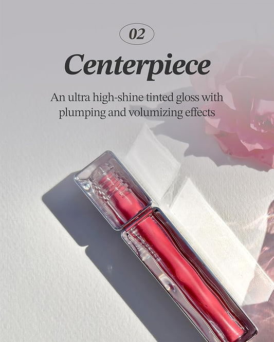 Glint Tint Glosser (Centerpiece, 0.09oz) - Hydartions, Moisturizing Plumping Lip Gloss with Radiant Shine, Long Lasting, Korean Skin Care. Provence Rose & Calendula Extract.