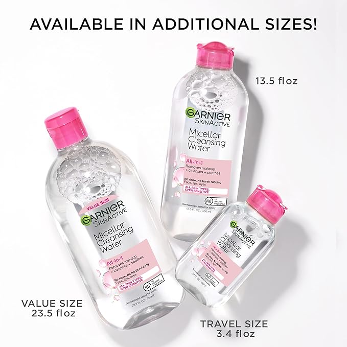 Garnier Micellar Cleansing Water, All-in-1 Makeup Remover and Facial Cleanser, For All Skin Types, 3.4 Fl Oz (100mL), 1 Count (Packaging May Vary) (Pack of 2)