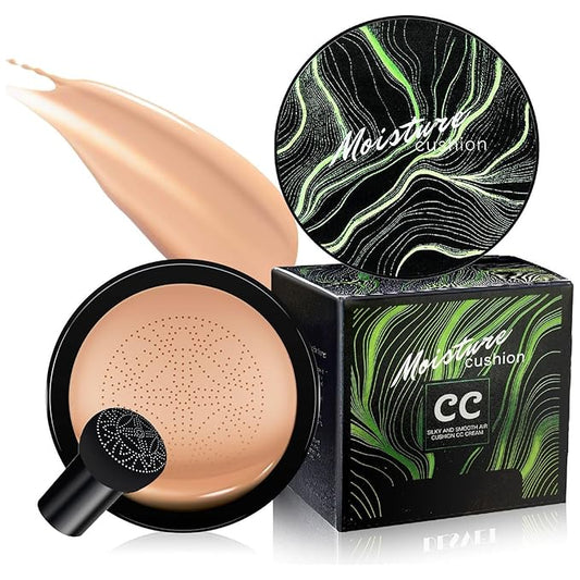 Mushroom Head Air Cushion CC Cream - Long-Lasting & Brightening Color Changing Foundation for Older Women, Waterproof & Moisturizing Full Coverage for Mature Skin (Nude)