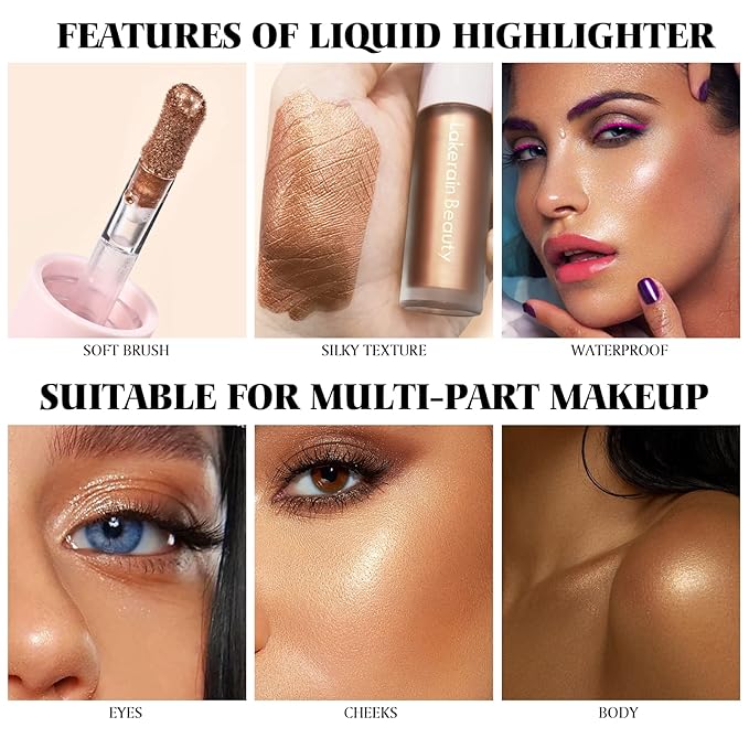 Liquid Highlighter Makeup, Natural Silky Shimmer Finish Liquid Face Highlighter, Highly Pigmented, Lightweight, Blendable, Soft Cream Highlighter For Face (#04 Bronze Gold Shimmer)