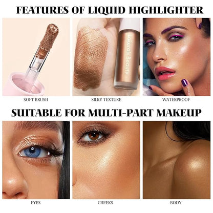 Liquid Highlighter Makeup, Natural Silky Shimmer Finish Liquid Face Highlighter, Highly Pigmented, Lightweight, Blendable, Soft Cream Highlighter For Face (#02 Champagne Shimmer)