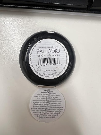 Palladio Baked Bronzer, Highly Pigmented and Easy to Blend, Shimmery Bronzed Glow, Use Dry or Wet, Lasts all day long, Provides Rich Tanning Color Finish, Powder Compact, Caribbean Tan