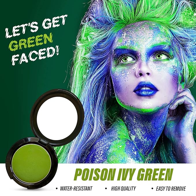 MANIC PANIC Vampyre's Veil White Pressed Powder Bundle with Poison Ivy Green Face & Body Paint Makeup