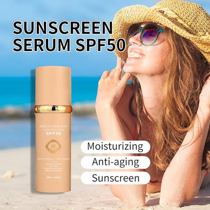 Biology 4-in-1 Foundation Hydrating Medium Spectrum Full Coverage Lotion Foundation, Protecting from Sun with SPF 50+, 4 1 Concealer Waterproof Longwear (Light, 1 FL OZ)