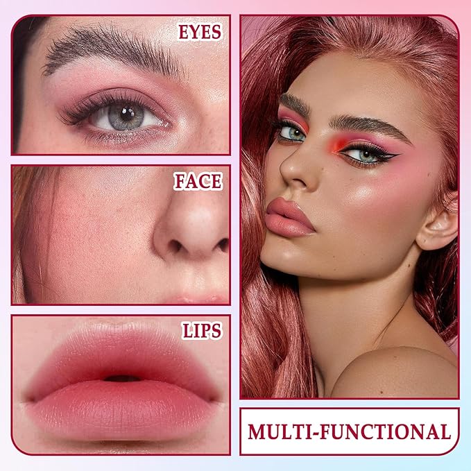 3 Colors Blush Stick with Makeup Sponges,Matte Solid Cream Blush,Multi-Use Blush Stick for Cheeks,Lips and Eye,High Pigmented Blush Makeup Stick Set