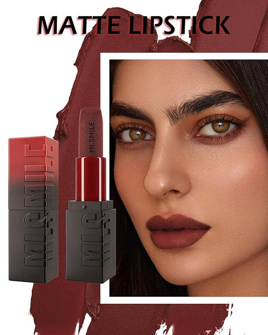 Matte Lipstick Brown Red, Nude Matte Red Lipstick Long-Lasting Lip Makeup Waterproof Smudge Proof for Women, Silky Velvet Moisturizing Lip Stick High Impact Lip Color Lip Gloss Balm Gift for Girls-06