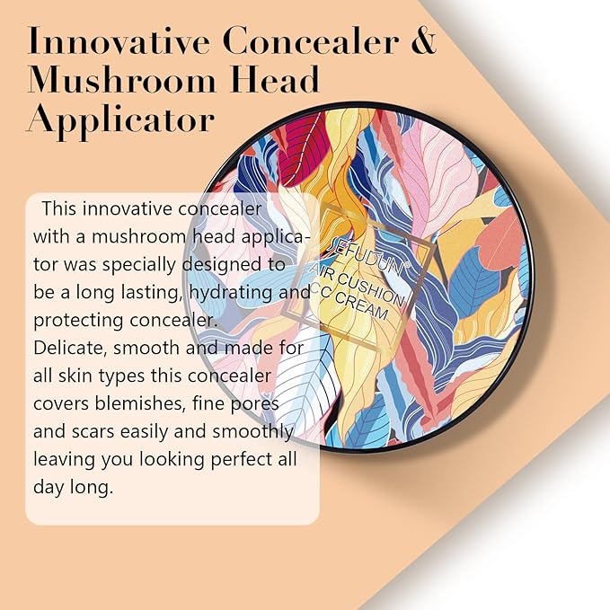 Mushroom Head Air Cushion CC Cream, Air Cushion CC Cream Foundation Covers Blemishes, Scars Easily and Smoothly, Mushroom Foundation Long Lasting, Intensely Moisturizing (Natural)