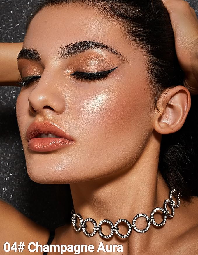 Erinde Shimmer Face Highlighter Makeup Powder, Cream to Powder Glow Finish, Lightweight & Healthy Radiance, Long Lasting Luminous Face Body Highlighter Makeup, 04 Champagne Aura