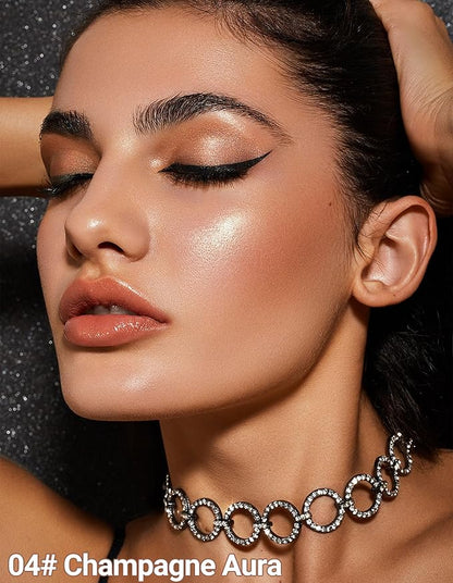 Erinde Shimmer Face Highlighter Makeup Powder, Cream to Powder Glow Finish, Lightweight & Healthy Radiance, Long Lasting Luminous Face Body Highlighter Makeup, 04 Champagne Aura