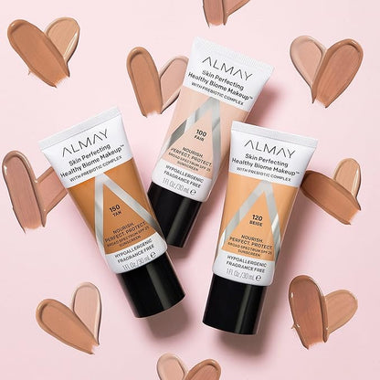 Almay Skin Perfecting Healthy Biome Foundation Makeup with Prebiotic Complex SPF 25, Hypoallergenic, -Fragrance Free, 100 Fair, 1 fl. oz.